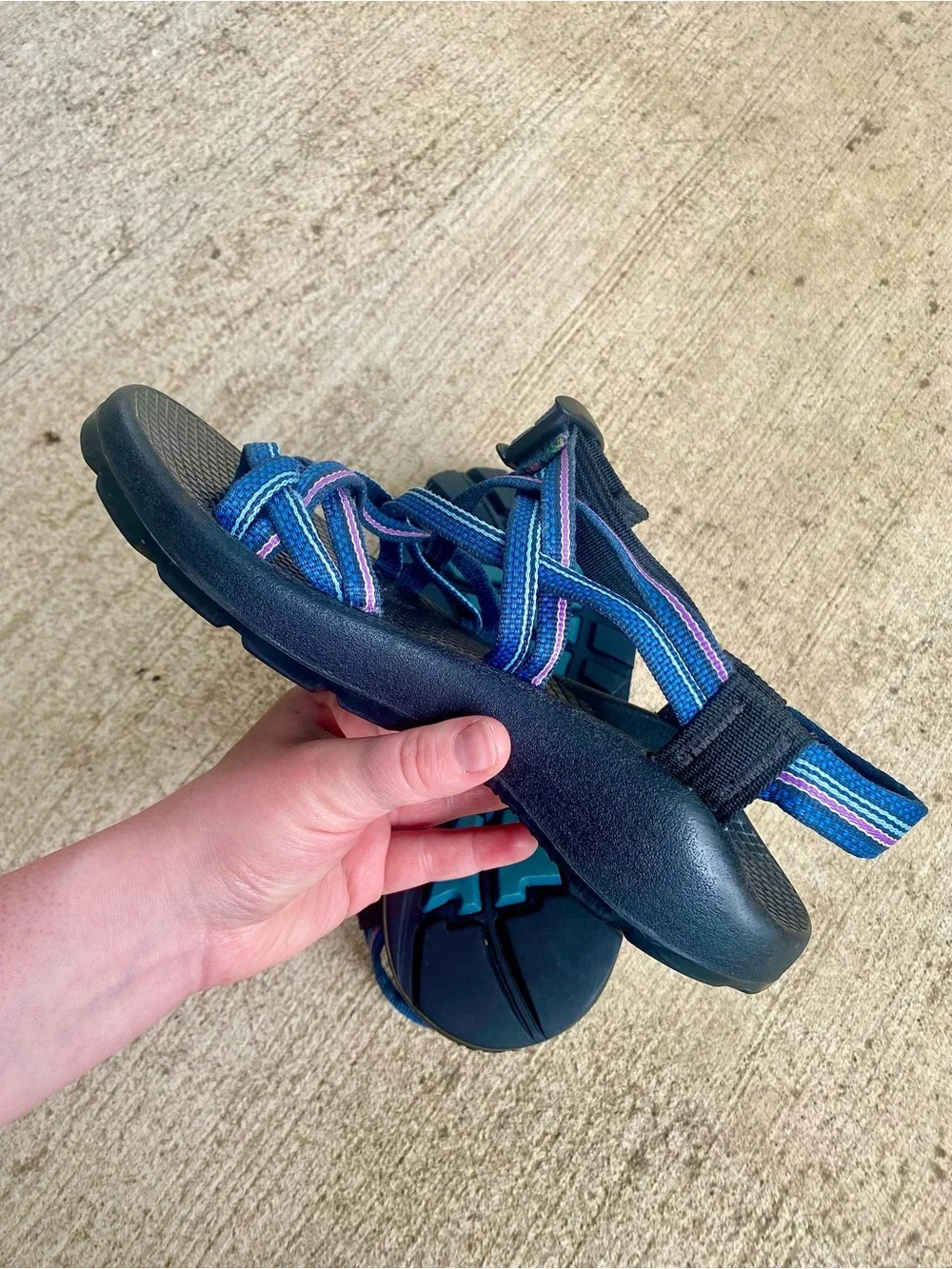 Chaco Women's Blue Strappy Sport Sandals with Pink Accent